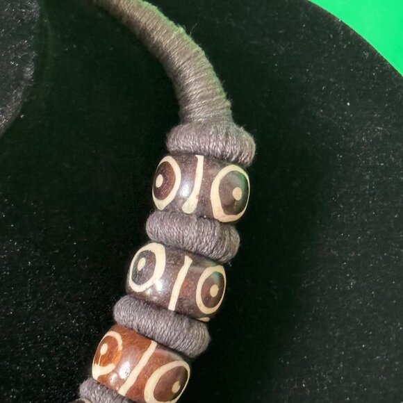 Vintage Handcrafted Tribal Brown White Beaded Necklace With Wrapped Cord Design - Picture 3 of 12